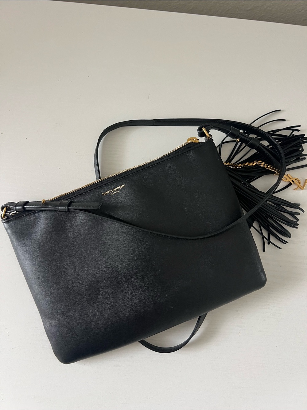Saint Laurent Black Leather Crossbody with Tassel and Gold Logo - Picture 15 of 16